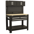 Sealey AP12701 Superline PRO® Workbench with Pegboard Back Panel, Power Bar & Wooden Worktop - AP12701 - Sealey Tools UK - Trade Counter Direct