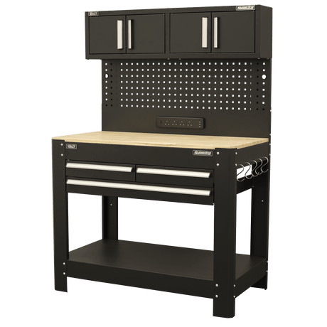 Sealey AP12701 Superline PRO® Workbench with Pegboard Back Panel, Power Bar & Wooden Worktop - AP12701 - Sealey Tools UK - Trade Counter Direct