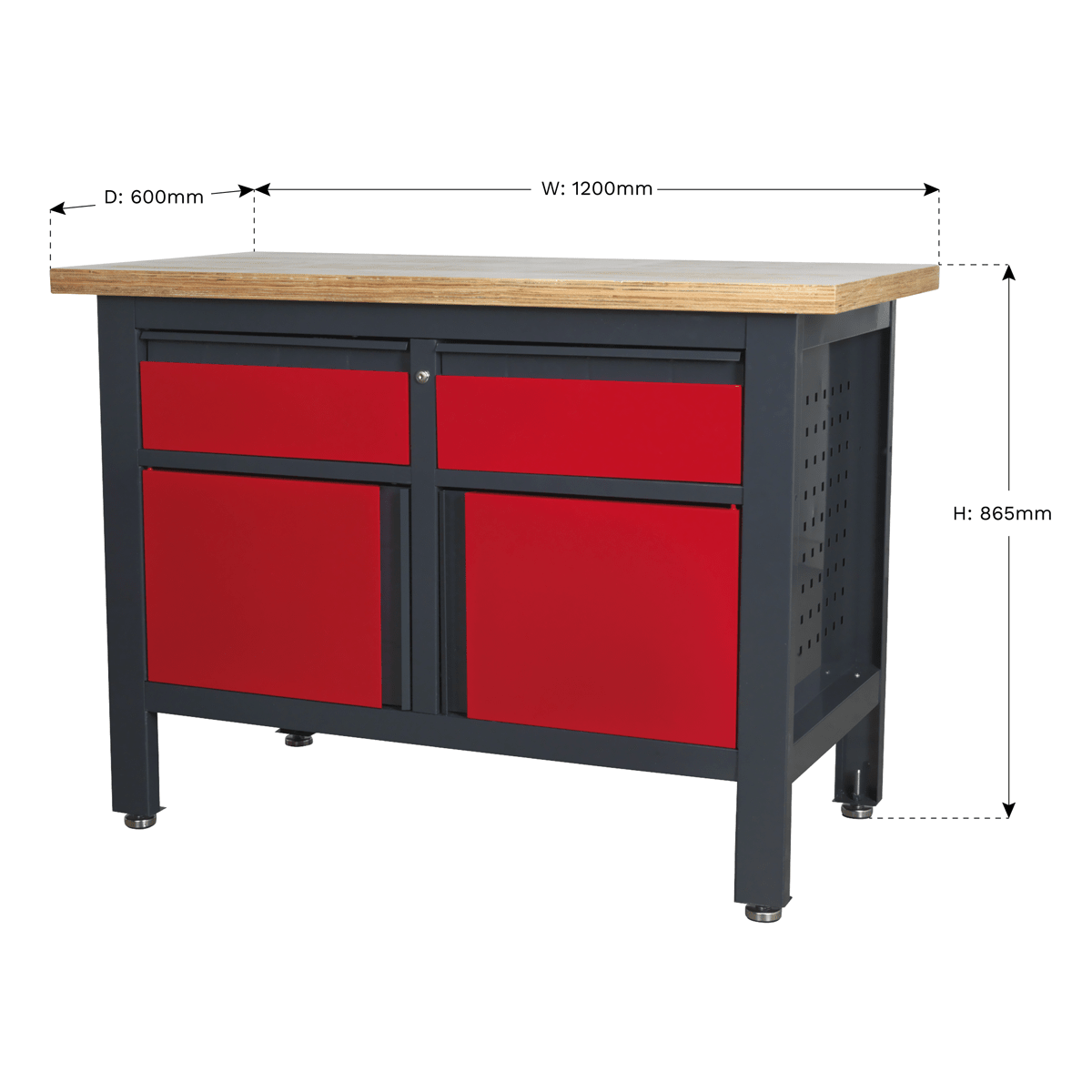 Sealey AP1372A Workbench with 2 Drawers & 2 Cupboards - AP1372A - Sealey Tools UK - Trade Counter Direct