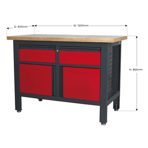 Sealey AP1372A Workbench with 2 Drawers & 2 Cupboards - AP1372A - Sealey Tools UK - Trade Counter Direct