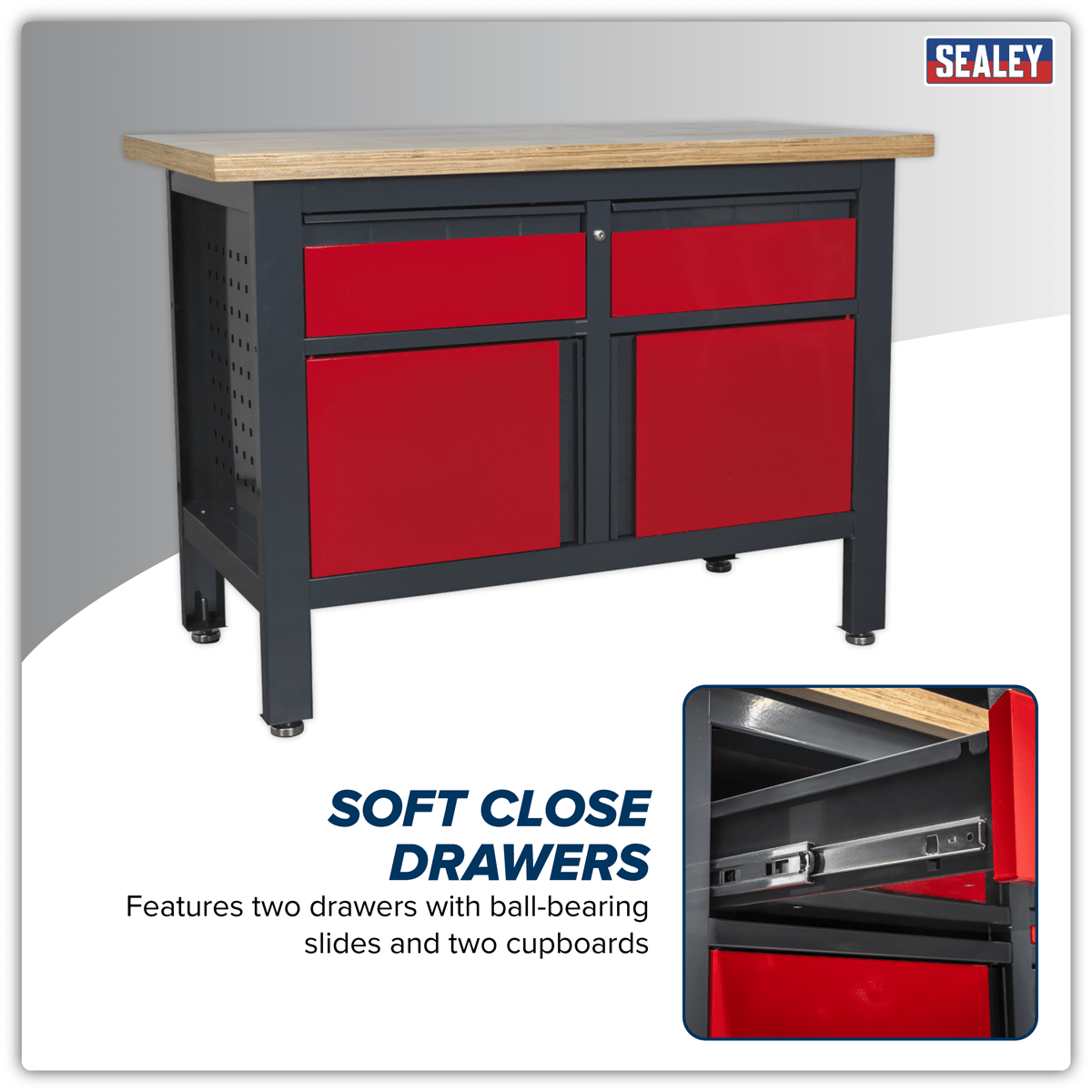 Sealey AP1372A Workbench with 2 Drawers & 2 Cupboards - AP1372A - Sealey Tools UK - Trade Counter Direct