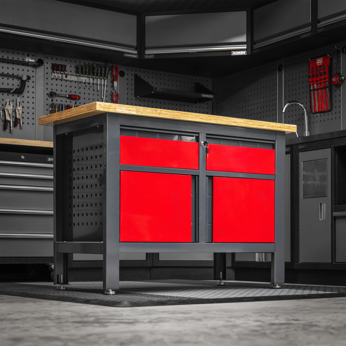 Sealey AP1372A Workbench with 2 Drawers & 2 Cupboards - AP1372A - Sealey Tools UK - Trade Counter Direct