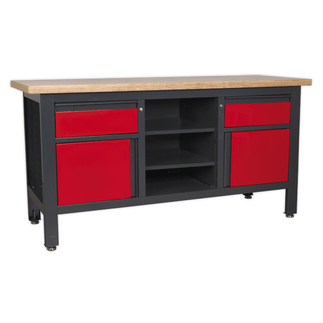 Sealey AP1905A Workstation with 2 Drawers, 2 Cupboards & Open Storage - AP1905A - Sealey Tools UK - Trade Counter Direct