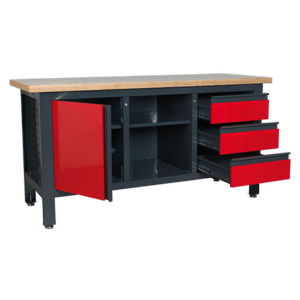 Sealey AP1905B Workbench with 3 Drawers, 1 Cupboard & Open Storage - AP1905B - Sealey Tools UK - Trade Counter Direct