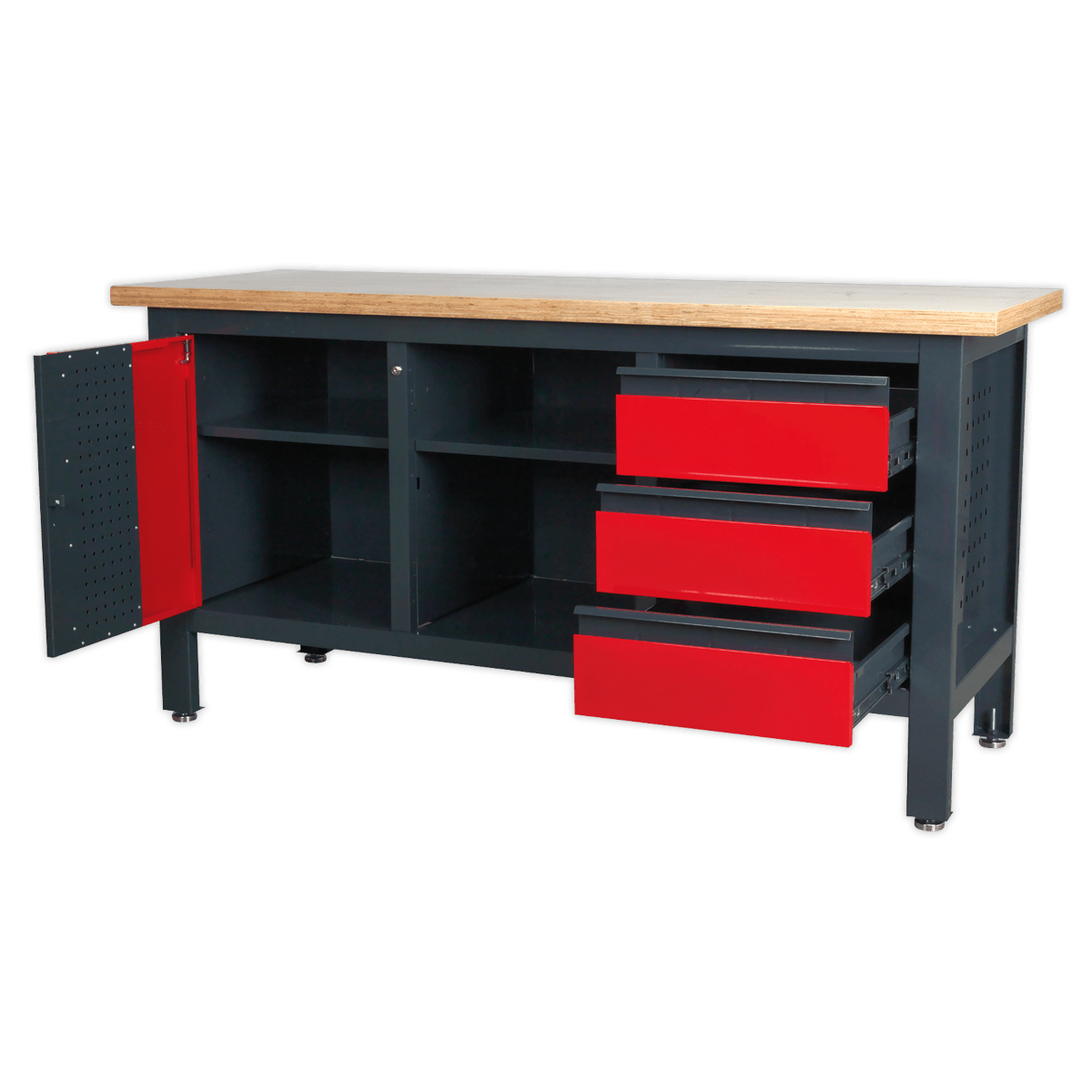 Sealey AP1905B Workbench with 3 Drawers, 1 Cupboard & Open Storage - AP1905B - Sealey Tools UK - Trade Counter Direct
