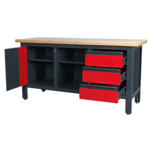 Sealey AP1905B Workbench with 3 Drawers, 1 Cupboard & Open Storage - AP1905B - Sealey Tools UK - Trade Counter Direct
