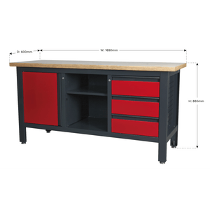 Sealey AP1905B Workbench with 3 Drawers, 1 Cupboard & Open Storage - AP1905B - Sealey Tools UK - Trade Counter Direct