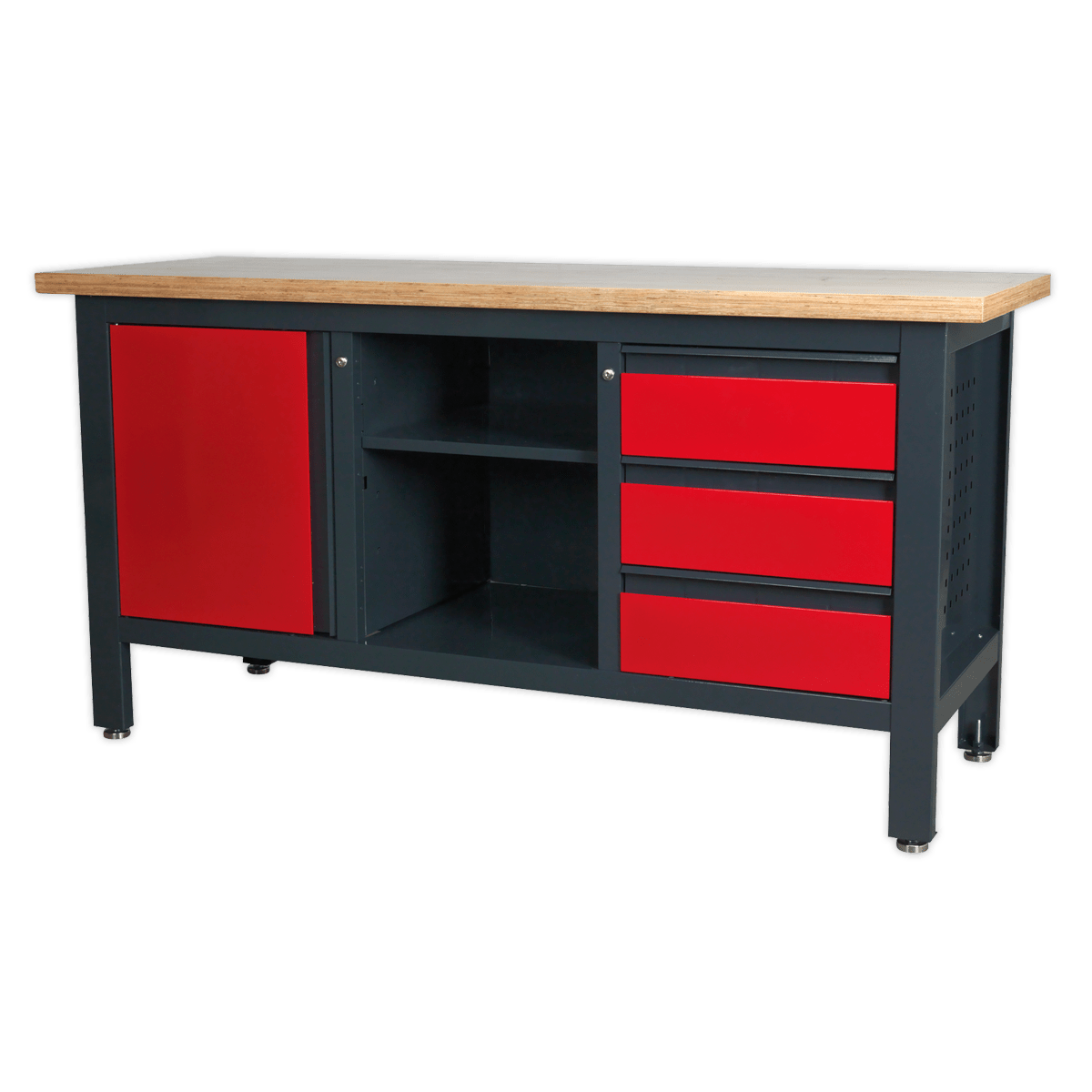 Sealey AP1905B Workbench with 3 Drawers, 1 Cupboard & Open Storage - AP1905B - Sealey Tools UK - Trade Counter Direct