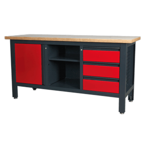 Sealey AP1905B Workbench with 3 Drawers, 1 Cupboard & Open Storage - AP1905B - Sealey Tools UK - Trade Counter Direct