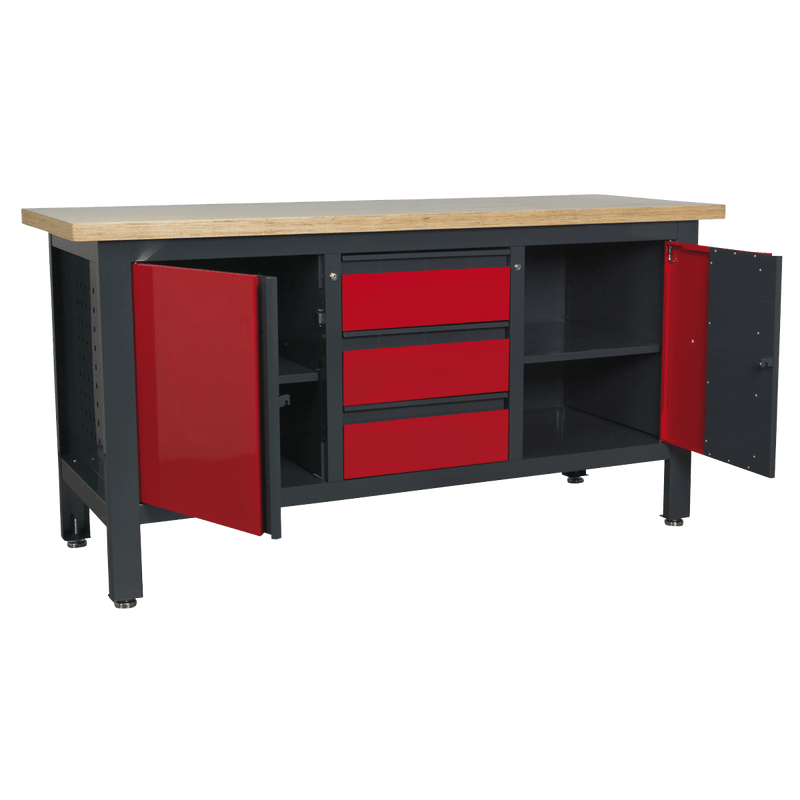 Sealey AP1905C Workbench with 3 Drawers & 2 Cupboards - AP1905C - Sealey Tools UK - Trade Counter Direct