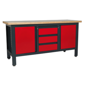 Sealey AP1905C Workbench with 3 Drawers & 2 Cupboards - AP1905C - Sealey Tools UK - Trade Counter Direct