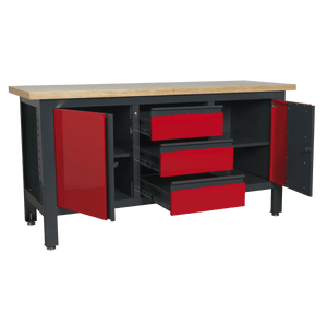 Sealey AP1905C Workbench with 3 Drawers & 2 Cupboards - AP1905C - Sealey Tools UK - Trade Counter Direct