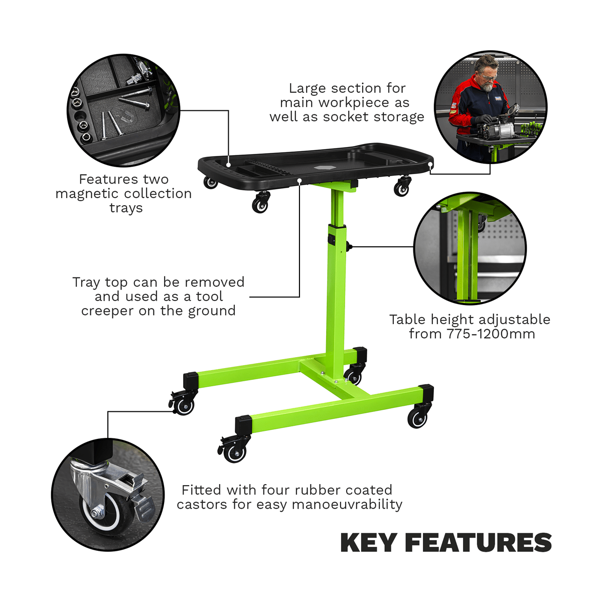 Sealey AP201 Adjustable-Height Mobile Workstation with Removable Top Tray - AP201 - Sealey Tools UK - Trade Counter Direct