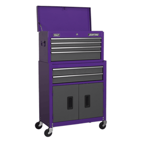 Sealey AP2200BBCP Topchest & Rollcab Combination 6 Drawer with Ball - Bearing Slides - Purple/Grey - AP2200BBCP - Sealey Tools UK - Trade Counter Direct