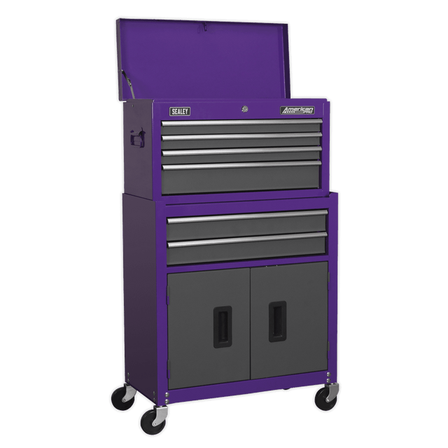 Sealey AP2200BBCP Topchest & Rollcab Combination 6 Drawer with Ball - Bearing Slides - Purple/Grey - AP2200BBCP - Sealey Tools UK - Trade Counter Direct