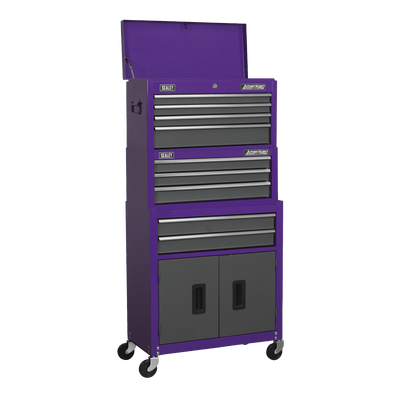 Sealey AP2200BBCPSTACK Topchest, Mid - Box & Rollcab 9 Drawer Stack - Purple - AP2200BBCPSTACK - Sealey Tools UK - Trade Counter Direct