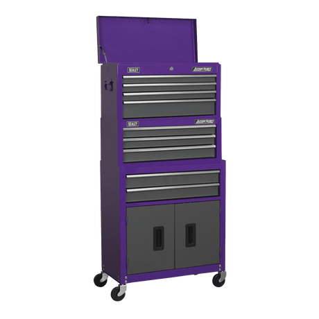 Sealey AP2200BBCPSTACK Topchest, Mid - Box & Rollcab 9 Drawer Stack - Purple - AP2200BBCPSTACK - Sealey Tools UK - Trade Counter Direct