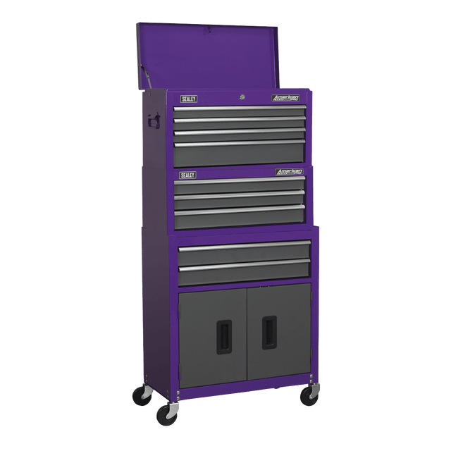 Sealey AP2200BBCPSTACK Topchest, Mid - Box & Rollcab 9 Drawer Stack - Purple - AP2200BBCPSTACK - Sealey Tools UK - Trade Counter Direct
