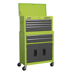 Sealey AP2200BBHV American PRO® Topchest & Rollcab Combination 6 Drawer - Green/Grey - AP2200BBHV - Sealey Tools UK - Trade Counter Direct