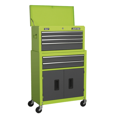 Sealey AP2200BBHV American PRO® Topchest & Rollcab Combination 6 Drawer - Green/Grey - AP2200BBHV - Sealey Tools UK - Trade Counter Direct
