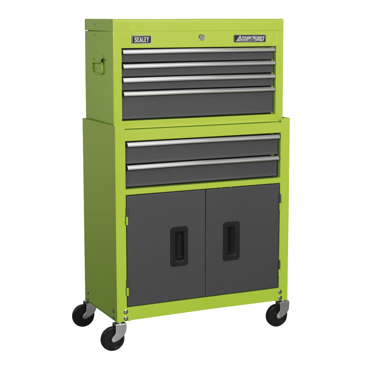 Sealey AP2200BBHV American PRO® Topchest & Rollcab Combination 6 Drawer - Green/Grey - AP2200BBHV - Sealey Tools UK - Trade Counter Direct