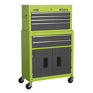 Sealey AP2200BBHV American PRO® Topchest & Rollcab Combination 6 Drawer - Green/Grey - AP2200BBHV - Sealey Tools UK - Trade Counter Direct