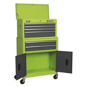 Sealey AP2200BBHV American PRO® Topchest & Rollcab Combination 6 Drawer - Green/Grey - AP2200BBHV - Sealey Tools UK - Trade Counter Direct