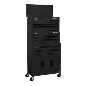 Sealey AP2200BKSTACK American PRO® Topchest, Mid-Box Tool Chest & Rollcab Stack 9 Drawer - Black - AP2200BKSTACK - Sealey Tools UK - Trade Counter Direct
