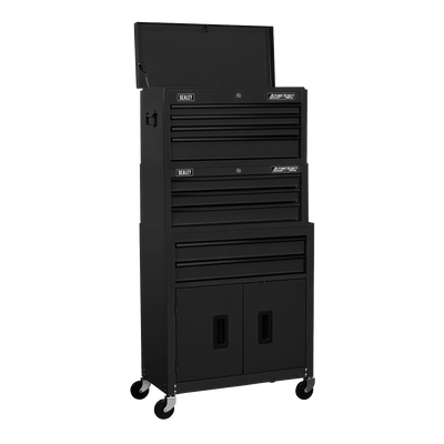 Sealey AP2200BKSTACK American PRO® Topchest, Mid-Box Tool Chest & Rollcab Stack 9 Drawer - Black - AP2200BKSTACK - Sealey Tools UK - Trade Counter Direct