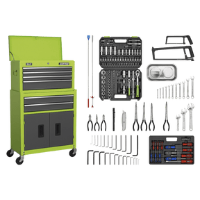 Sealey AP2200COMBOHV American PRO® Topchest & Rollcab Combination 6 Drawer with 170pc Tool Kit - Green/Grey - AP2200COMBOHV - Sealey Tools UK - Trade Counter Direct