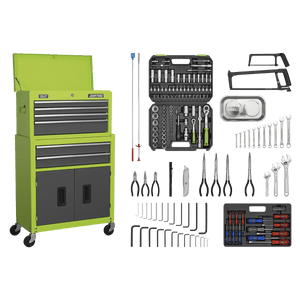 Sealey AP2200COMBOHV American PRO® Topchest & Rollcab Combination 6 Drawer with 170pc Tool Kit - Green/Grey - AP2200COMBOHV - Sealey Tools UK - Trade Counter Direct
