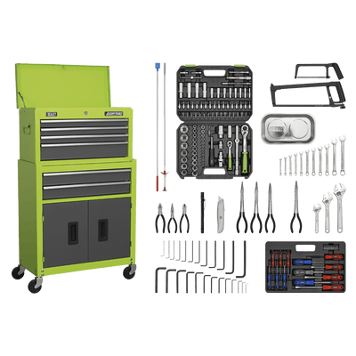 Sealey AP2200COMBOHV American PRO® Topchest & Rollcab Combination 6 Drawer with 170pc Tool Kit - Green/Grey - AP2200COMBOHV - Sealey Tools UK - Trade Counter Direct
