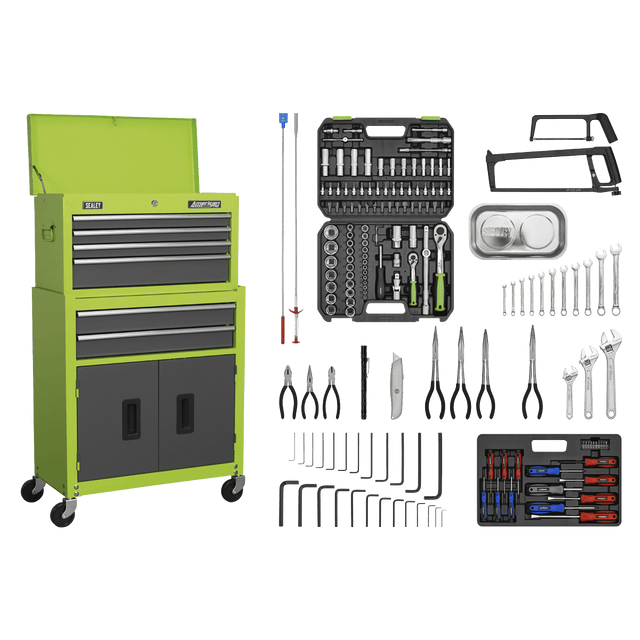 Sealey AP2200COMBOHV American PRO® Topchest & Rollcab Combination 6 Drawer with 170pc Tool Kit - Green/Grey - AP2200COMBOHV - Sealey Tools UK - Trade Counter Direct