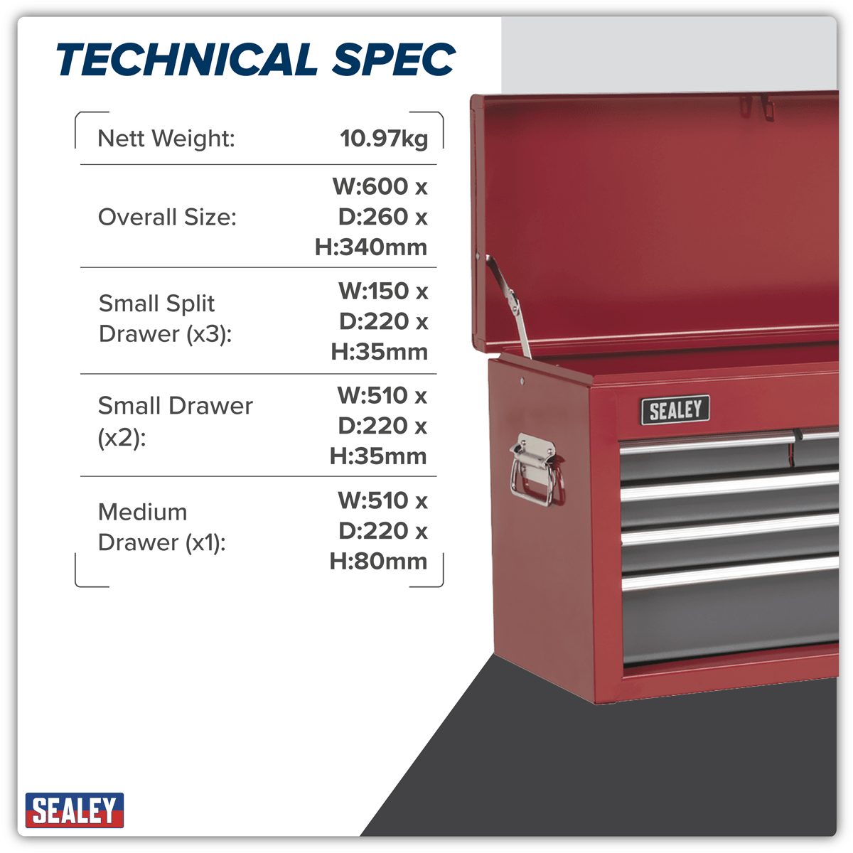Sealey AP2201BB American PRO® Topchest 6 Drawer - Red/Grey - AP2201BB - Sealey Tools UK - Trade Counter Direct