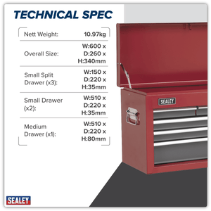 Sealey AP2201BB American PRO® Topchest 6 Drawer - Red/Grey - AP2201BB - Sealey Tools UK - Trade Counter Direct