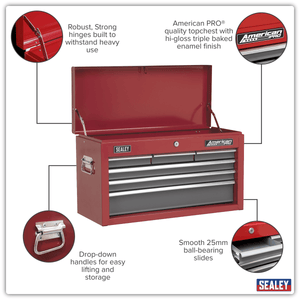 Sealey AP2201BB American PRO® Topchest 6 Drawer - Red/Grey - AP2201BB - Sealey Tools UK - Trade Counter Direct