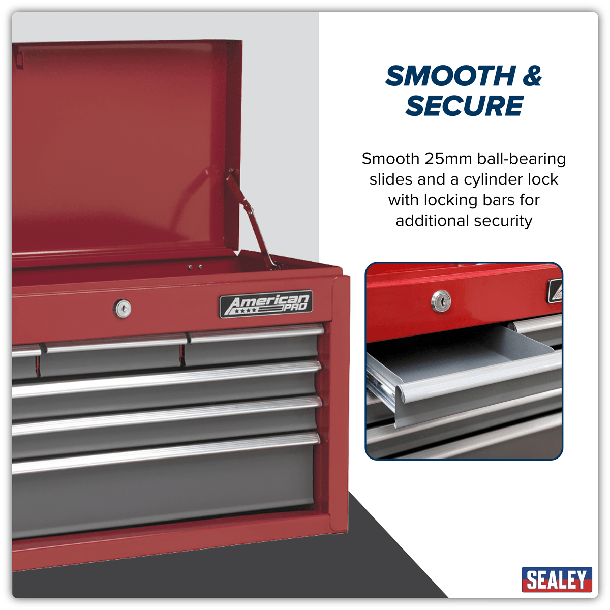 Sealey AP2201BB American PRO® Topchest 6 Drawer - Red/Grey - AP2201BB - Sealey Tools UK - Trade Counter Direct