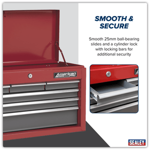 Sealey AP2201BB American PRO® Topchest 6 Drawer - Red/Grey - AP2201BB - Sealey Tools UK - Trade Counter Direct