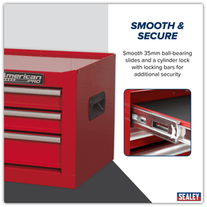 Sealey AP223 American PRO® Mid-Box Tool Chest 3 Drawer - Red - AP223 - Sealey Tools UK - Trade Counter Direct