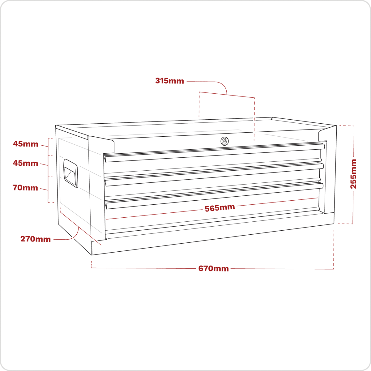 Sealey AP223 American PRO® Mid-Box Tool Chest 3 Drawer - Red - AP223 - Sealey Tools UK - Trade Counter Direct