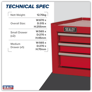 Sealey AP223 American PRO® Mid-Box Tool Chest 3 Drawer - Red - AP223 - Sealey Tools UK - Trade Counter Direct