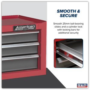 Sealey AP22309BB American PRO® Mid-Box Tool Chest 3 Drawer - Red/Grey - AP22309BB - Sealey Tools UK - Trade Counter Direct