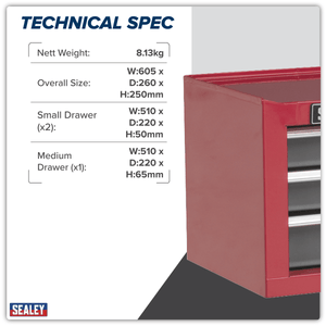 Sealey AP22309BB American PRO® Mid-Box Tool Chest 3 Drawer - Red/Grey - AP22309BB - Sealey Tools UK - Trade Counter Direct