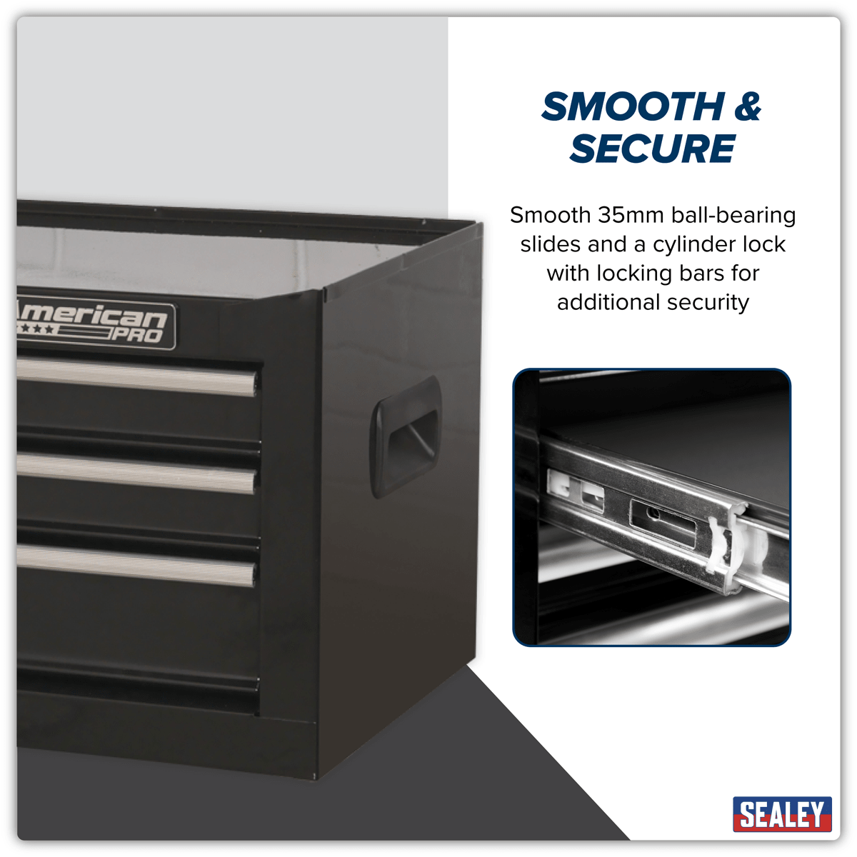 Sealey AP223B American PRO® Mid-Box Tool Chest 3 Drawer - Black - AP223B - Sealey Tools UK - Trade Counter Direct