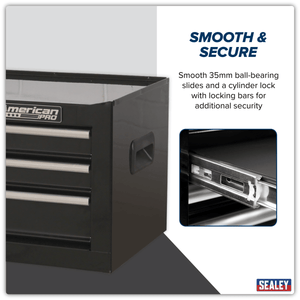 Sealey AP223B American PRO® Mid-Box Tool Chest 3 Drawer - Black - AP223B - Sealey Tools UK - Trade Counter Direct