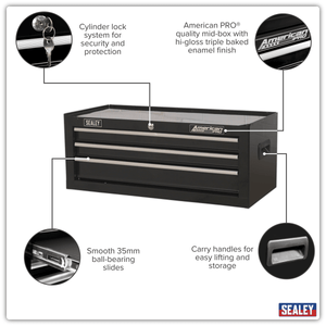 Sealey AP223B American PRO® Mid-Box Tool Chest 3 Drawer - Black - AP223B - Sealey Tools UK - Trade Counter Direct