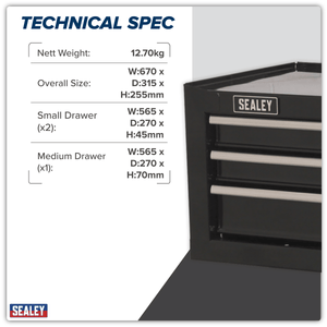 Sealey AP223B American PRO® Mid-Box Tool Chest 3 Drawer - Black - AP223B - Sealey Tools UK - Trade Counter Direct