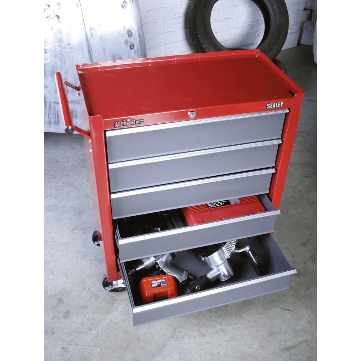 Sealey AP22505BB American PRO® Rollcab 5 Drawer - Red/Grey - AP22505BB - Sealey Tools UK - Trade Counter Direct