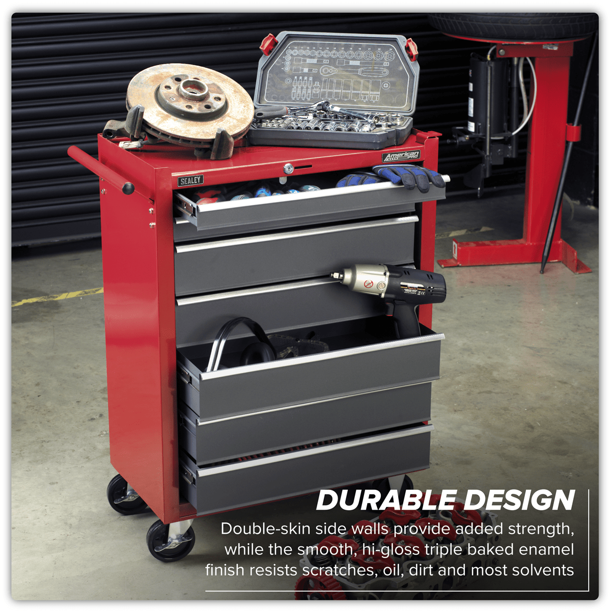 Sealey AP22507BB American PRO® Rollcab 7 Drawer - Red/Grey - AP22507BB - Sealey Tools UK - Trade Counter Direct