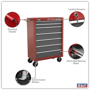 Sealey AP22507BB American PRO® Rollcab 7 Drawer - Red/Grey - AP22507BB - Sealey Tools UK - Trade Counter Direct